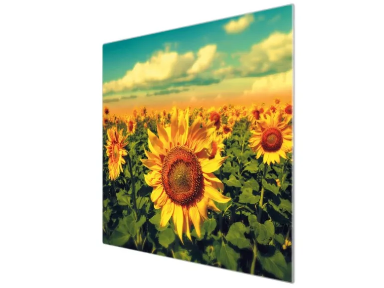 Banjado Herdabdeckplatte Glas 1 Teilig 60x52CM Schneidebrett Herdabdeckung Mit Motiv Sonnenblumen
