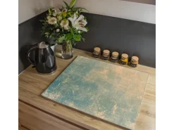 Banjado Herdabdeckplatte Glas 1 Teilig 60x52CM Schneidebrett Herdabdeckung Mit Motiv Patina Grün