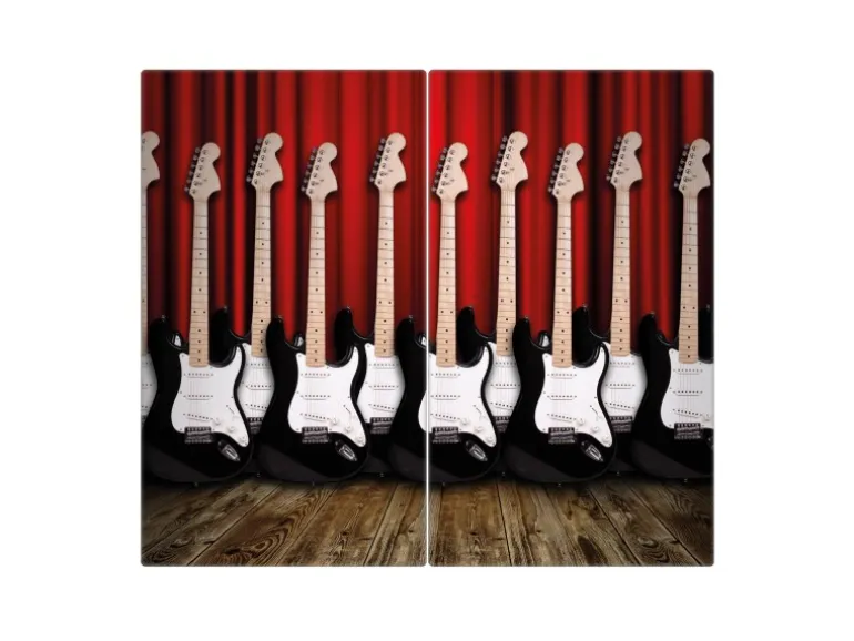 Banjado Herdabdeckplatte Glas 2 Teilig Je 30x52CM Schneidebrett Herdabdeckung Mit Motiv E-Gitarren