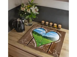 Banjado Herdabdeckplatte Glas 2 Teilig Je 30x52CM Schneidebrett Herdabdeckung Mit Motiv Ausblick Mit Herz