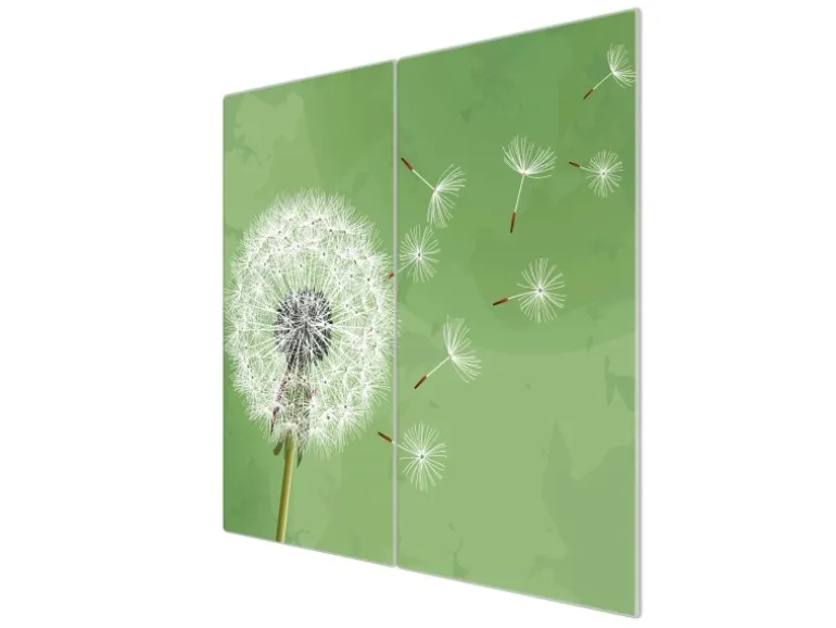 Banjado Herdabdeckplatte Glas 2 Teilig Je 30x52CM Schneidebrett Herdabdeckung Mit Motiv Pusteblume 3
