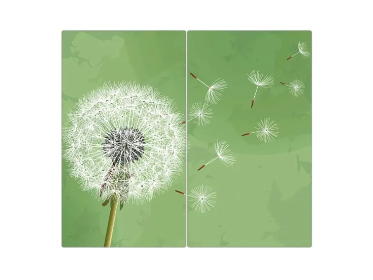 Banjado Herdabdeckplatte Glas 2 Teilig Je 30x52CM Schneidebrett Herdabdeckung Mit Motiv Pusteblume 3