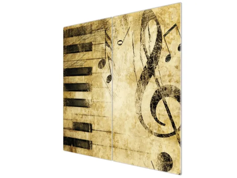 Banjado Herdabdeckplatte Glas 2 Teilig Je 30x52CM Schneidebrett Herdabdeckung Mit Motiv Music