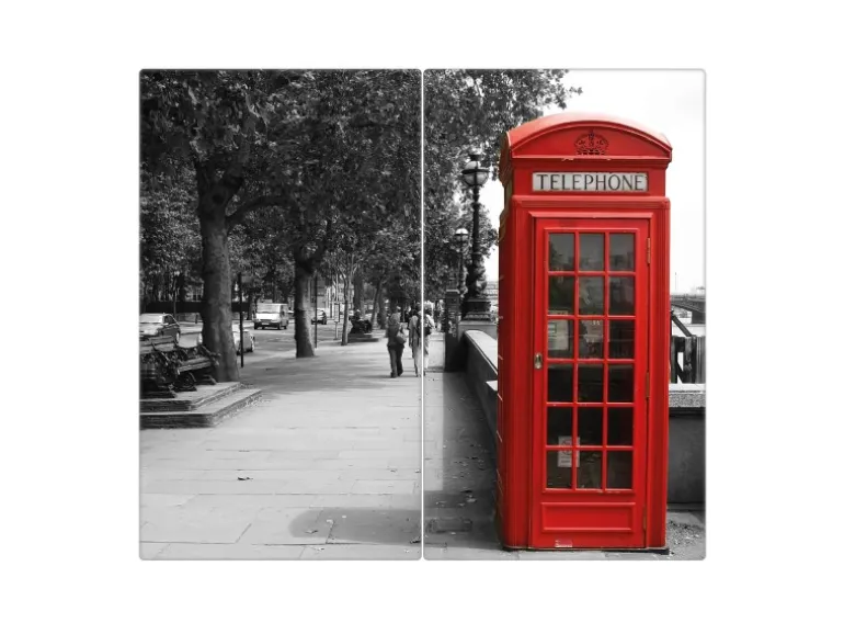 Banjado Herdabdeckplatte Glas 2 Teilig Je 30x52CM Schneidebrett Herdabdeckung Mit Motiv London Red Telephone