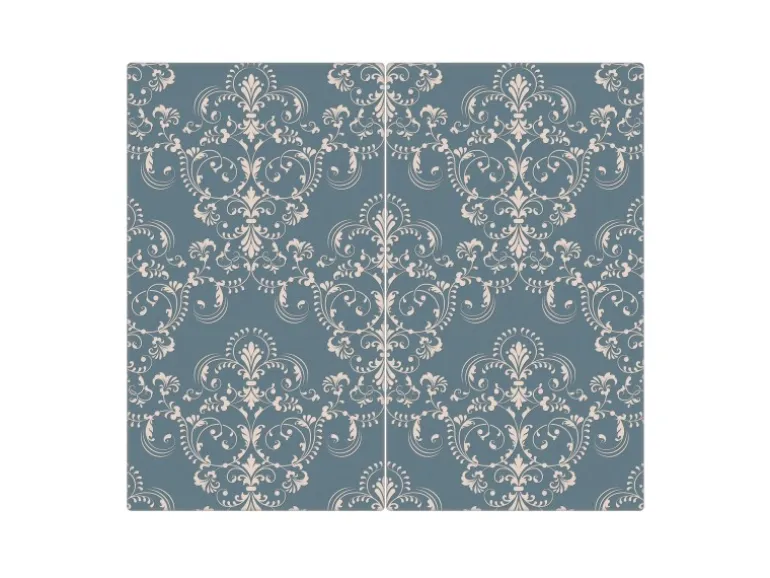 Banjado Herdabdeckplatte Glas 2 Teilig Je 30x52CM Schneidebrett Herdabdeckung Mit Motiv Royal Creme Blau