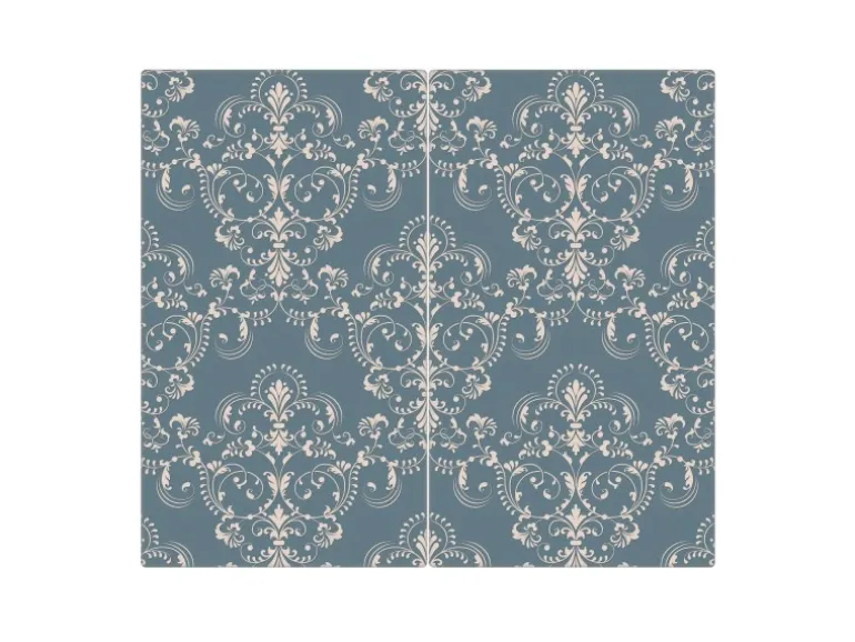 Banjado Herdabdeckplatte Glas 2 Teilig Je 30x52CM Schneidebrett Herdabdeckung Mit Motiv Royal Creme Blau
