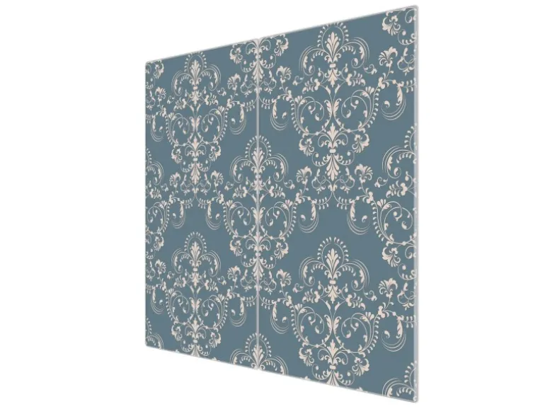 Banjado Herdabdeckplatte Glas 2 Teilig Je 30x52CM Schneidebrett Herdabdeckung Mit Motiv Royal Creme Blau