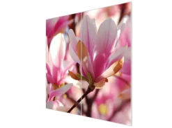 Banjado Herdabdeckplatte Glas 2 Teilig Je 30x52CM Schneidebrett Herdabdeckung Mit Motiv Magnolia