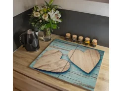 Banjado Herdabdeckplatte Glas 2 Teilig Je 30x52CM Schneidebrett Herdabdeckung Mit Motiv Holz Herzen