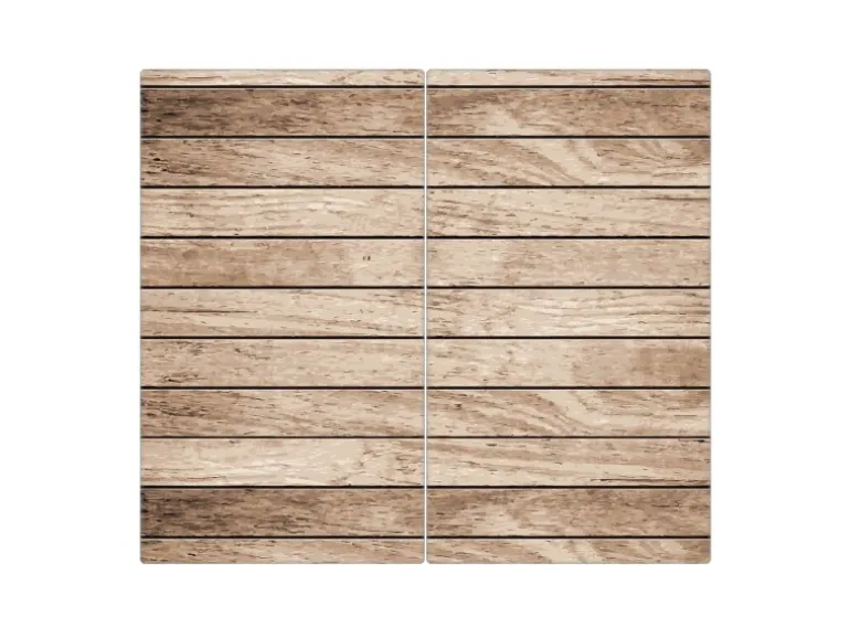 Banjado Herdabdeckplatte Glas 2 Teilig Je 30x52CM Schneidebrett Herdabdeckung Mit Motiv Blasse Holzlatten