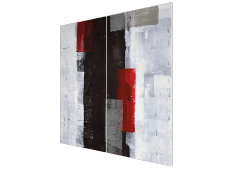 Banjado Herdabdeckplatte Glas 2 Teilig Je 30x52CM Schneidebrett Herdabdeckung Mit Motiv Abstrakt Rot