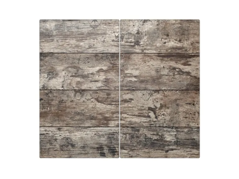 Banjado Herdabdeckplatte Glas 2 Teilig Je 30x52CM Schneidebrett Herdabdeckung Mit Motiv Alte Planken