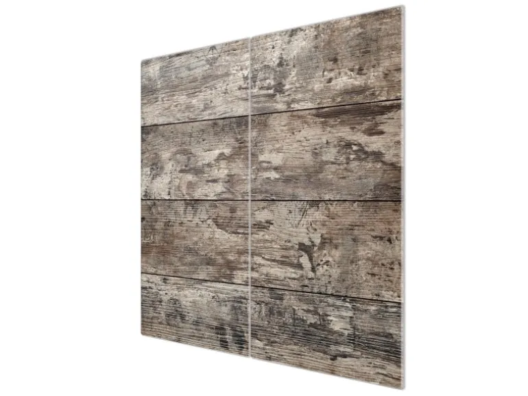 Banjado Herdabdeckplatte Glas 2 Teilig Je 30x52CM Schneidebrett Herdabdeckung Mit Motiv Alte Planken