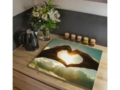 Banjado Herdabdeckplatte Glas 1 Teilig 60x52CM Schneidebrett Herdabdeckung Mit Motiv Sonne Im Herzen