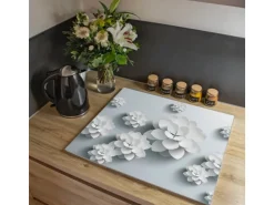 Banjado Herdabdeckplatte Glas 1 Teilig 60x52CM Schneidebrett Herdabdeckung Mit Motiv Papier Lotus