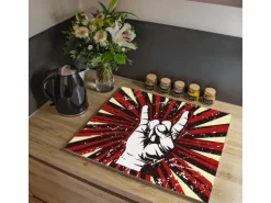 Banjado Herdabdeckplatte Glas 1 Teilig 60x52CM Schneidebrett Herdabdeckung Mit Motiv Rock On