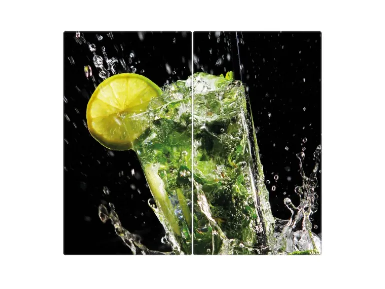 Banjado Herdabdeckplatte Glas 2 Teilig Je 30x52CM Schneidebrett Herdabdeckung Mit Motiv Brasilianischer Cocktail