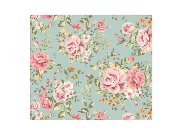 Banjado Herdabdeckplatte Glas 1 Teilig 60x52CM Schneidebrett Herdabdeckung Mit Motiv Altrosa Blume