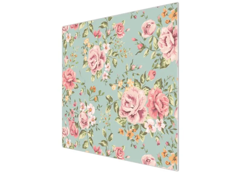 Banjado Herdabdeckplatte Glas 1 Teilig 60x52CM Schneidebrett Herdabdeckung Mit Motiv Altrosa Blume