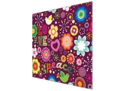 Banjado Herdabdeckplatte Glas 1 Teilig 60x52CM Schneidebrett Herdabdeckung Mit Motiv Love And Peace