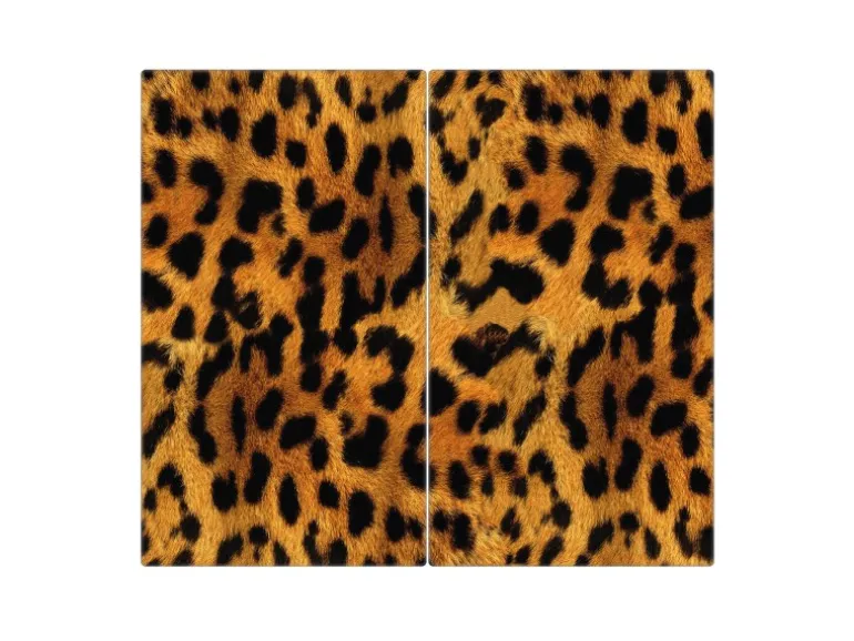 Banjado Herdabdeckplatte Glas 2 Teilig Je 30x52CM Schneidebrett Herdabdeckung Mit Motiv Leopard
