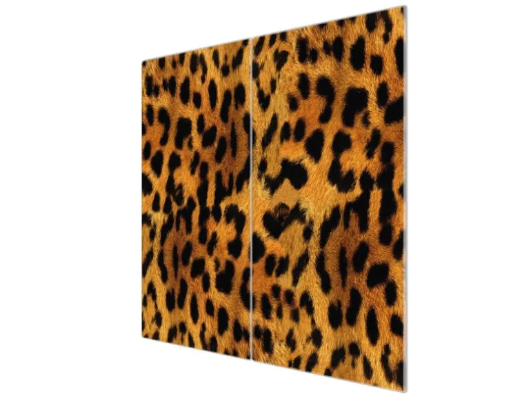 Banjado Herdabdeckplatte Glas 2 Teilig Je 30x52CM Schneidebrett Herdabdeckung Mit Motiv Leopard
