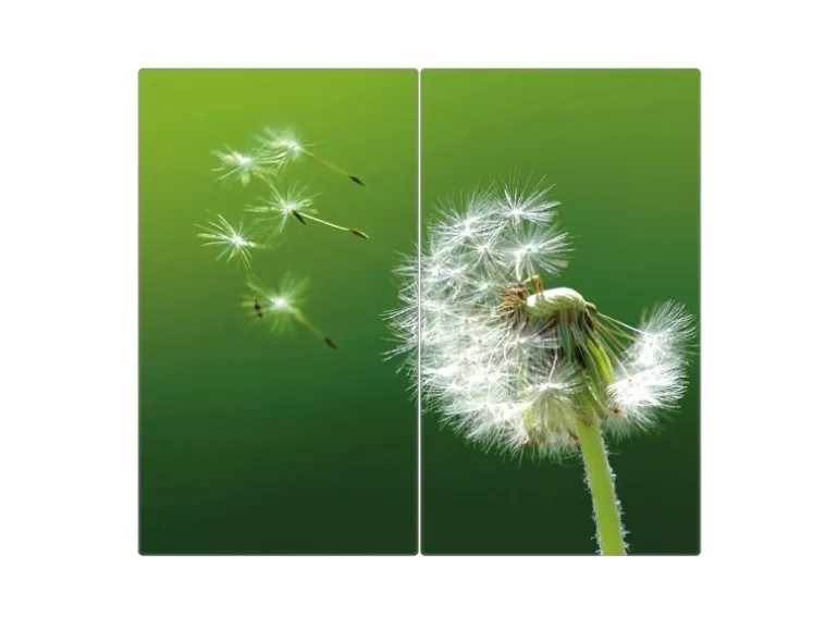 Banjado Herdabdeckplatte Glas 2 Teilig Je 30x52CM Schneidebrett Herdabdeckung Mit Motiv Pusteblume