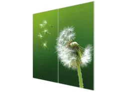 Banjado Herdabdeckplatte Glas 2 Teilig Je 30x52CM Schneidebrett Herdabdeckung Mit Motiv Pusteblume