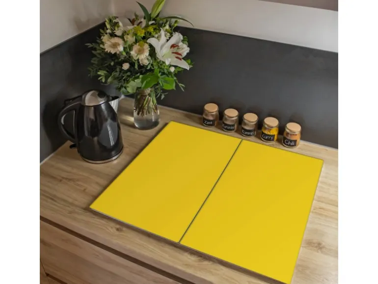 Banjado Herdabdeckplatte Glas 2 Teilig Je 30x52CM Schneidebrett Herdabdeckung Mit Motiv Sonnengelb