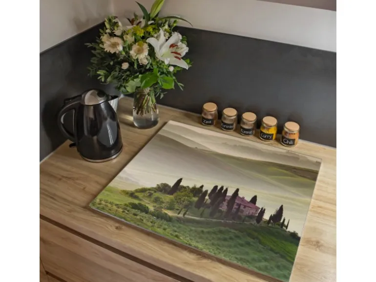 Banjado Herdabdeckplatte Glas 1 Teilig 60x52CM Schneidebrett Herdabdeckung Mit Motiv Toscana