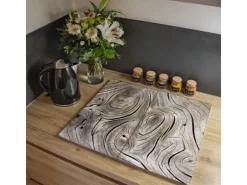 Banjado Herdabdeckplatte Glas 2 Teilig Je 30x52CM Schneidebrett Herdabdeckung Mit Motiv Holzwirbel