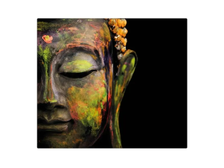 Banjado Herdabdeckplatte Glas 1 Teilig 60x52CM Schneidebrett Herdabdeckung Mit Motiv Bunter Buddha