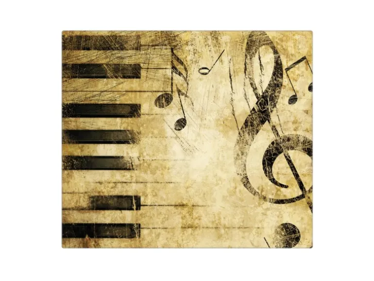Banjado Herdabdeckplatte Glas 1 Teilig 60x52CM Schneidebrett Herdabdeckung Mit Motiv Music