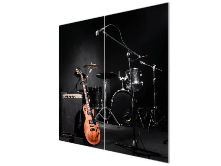 Banjado Herdabdeckplatte Glas 2 Teilig Je 30x52CM Schneidebrett Herdabdeckung Mit Motiv Jam Session