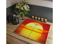 Banjado Herdabdeckplatte Glas 2 Teilig Je 30x52CM Schneidebrett Herdabdeckung Mit Motiv Sonnenuntergang