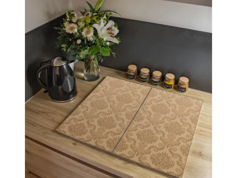 Banjado Herdabdeckplatte Glas 2 Teilig Je 30x52CM Schneidebrett Herdabdeckung Mit Motiv Tapete Beige
