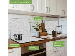 Banjado Herdabdeckplatte Glas 1 Teilig 60x52CM Schneidebrett Herdabdeckung Mit Motiv White Swirl