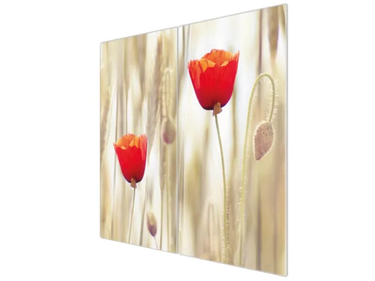 Banjado Herdabdeckplatte Glas 2 Teilig Je 30x52CM Schneidebrett Herdabdeckung Mit Motiv Klatschmohn