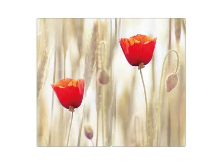 Banjado Herdabdeckplatte Glas 2 Teilig Je 30x52CM Schneidebrett Herdabdeckung Mit Motiv Klatschmohn