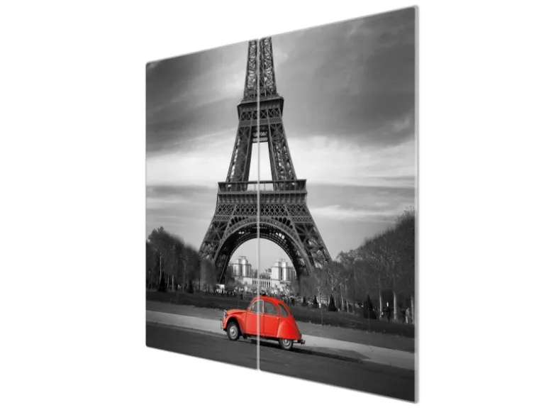 Banjado Herdabdeckplatte Glas 2 Teilig Je 30x52CM Schneidebrett Herdabdeckung Mit Motiv Paris