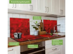 Banjado Herdabdeckplatte Glas 1 Teilig 60x52CM Schneidebrett Herdabdeckung Mit Motiv Dreiecke Rot