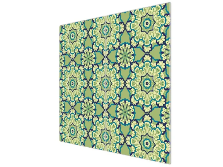 Banjado Herdabdeckplatte Glas 2 Teilig Je 30x52CM Schneidebrett Herdabdeckung Mit Motiv Kaleidoscop Grün
