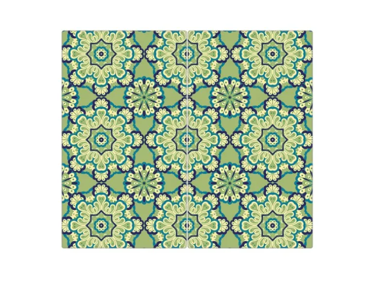 Banjado Herdabdeckplatte Glas 2 Teilig Je 30x52CM Schneidebrett Herdabdeckung Mit Motiv Kaleidoscop Grün