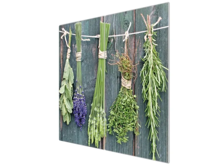 Banjado Herdabdeckplatte Glas 2 Teilig Je 30x52CM Schneidebrett Herdabdeckung Mit Motiv Acht Kräuter