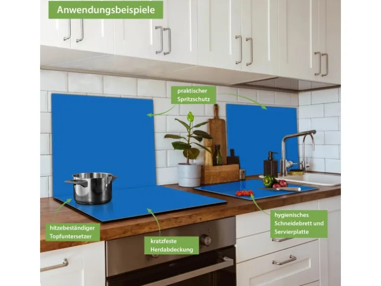 Banjado Herdabdeckplatte Glas 1 Teilig 60x52CM Schneidebrett Herdabdeckung Mit Motiv Signalblau