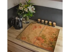 Banjado Herdabdeckplatte Glas 2 Teilig Je 30x52CM Schneidebrett Herdabdeckung Mit Motiv Blumen Antik
