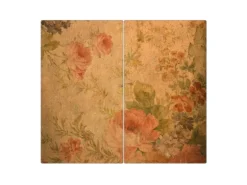 Banjado Herdabdeckplatte Glas 2 Teilig Je 30x52CM Schneidebrett Herdabdeckung Mit Motiv Blumen Antik