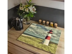 Banjado Herdabdeckplatte Glas 1 Teilig 60x52CM Schneidebrett Herdabdeckung Mit Motiv Leuchtturm Sylt