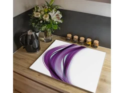 Banjado Herdabdeckplatte Glas 1 Teilig 60x52CM Schneidebrett Herdabdeckung Mit Motiv Violet Element