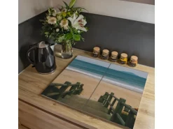 Banjado Herdabdeckplatte Glas 2 Teilig Je 30x52CM Schneidebrett Herdabdeckung Mit Motiv Zum Strand